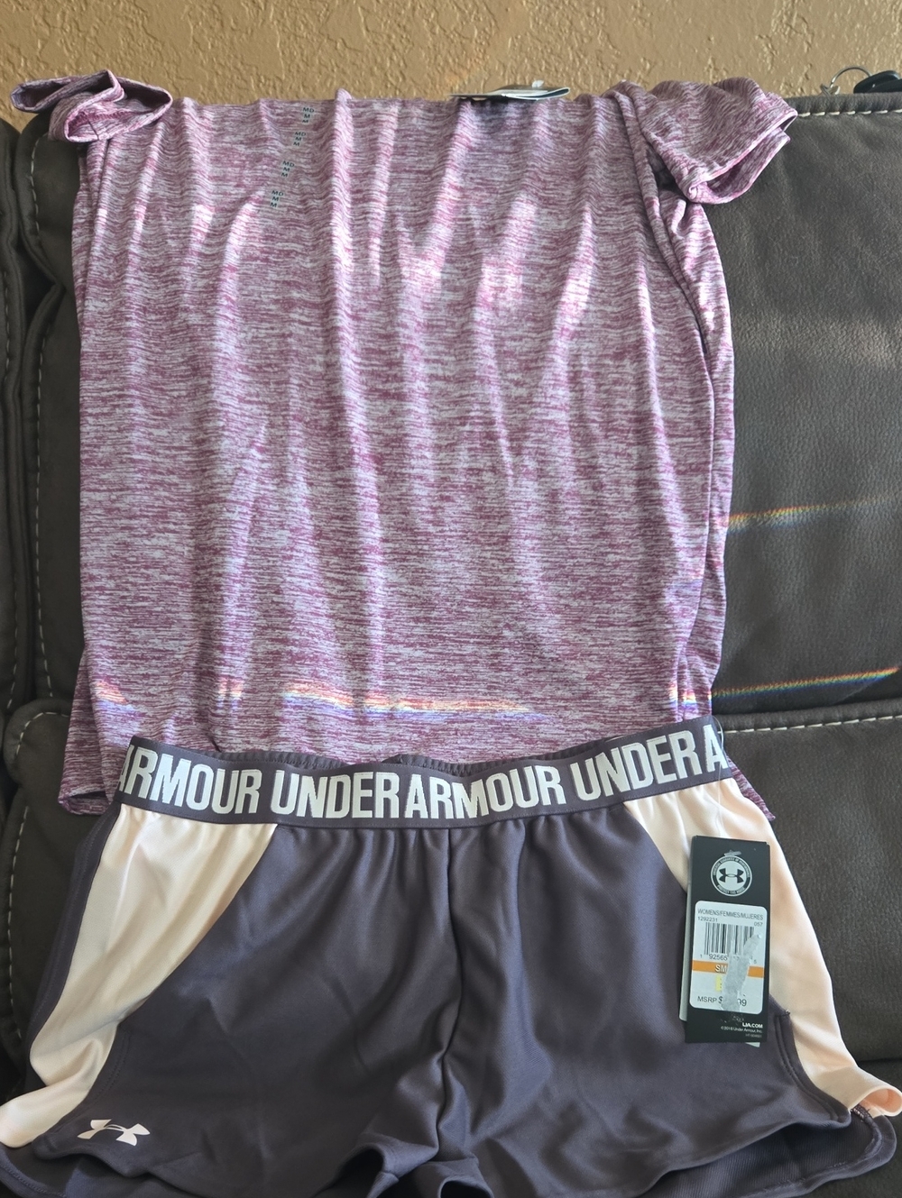 Under Armour Pink Heathered Tee & Gray Shorts Set